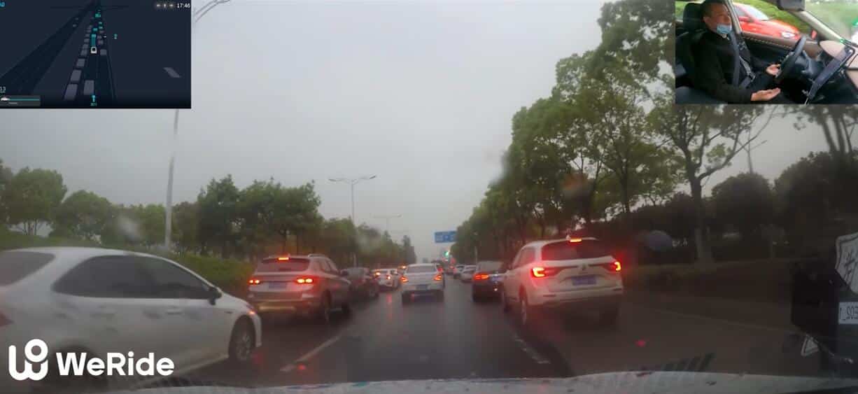 WeRide shows its self-driving capabilities in heavy rain and during rush hour