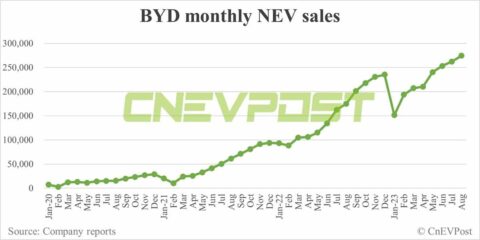 BYD sells record 274,386 NEVs in Aug, including 25,023 overseas