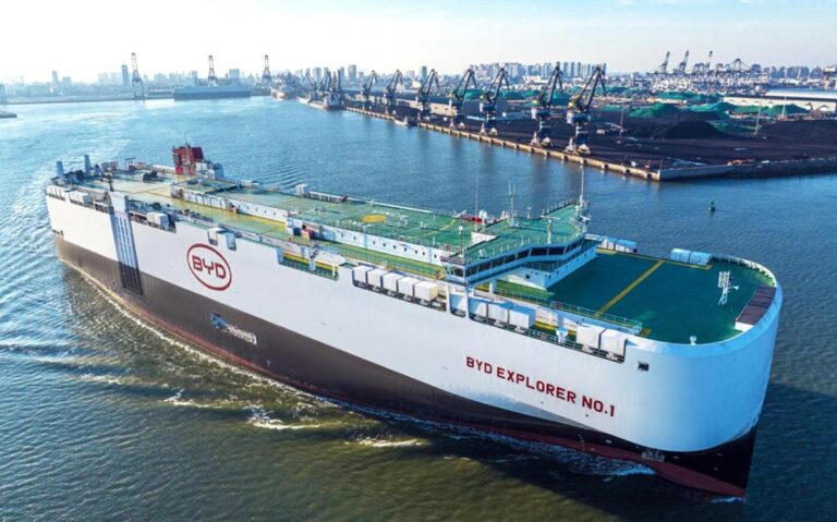 BYD's 1st car carrier sets sail fully loaded, 7 more to join fleet in next 2 years