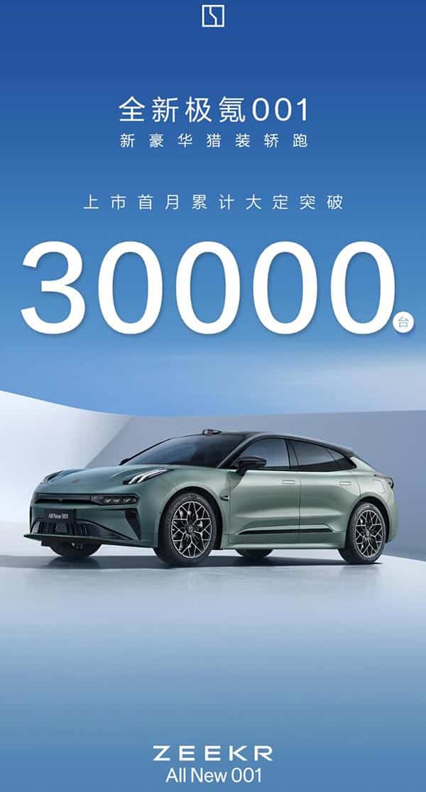 Zeekr says updated Zeekr 001 gets over 30,000 firm orders in 1st month on market